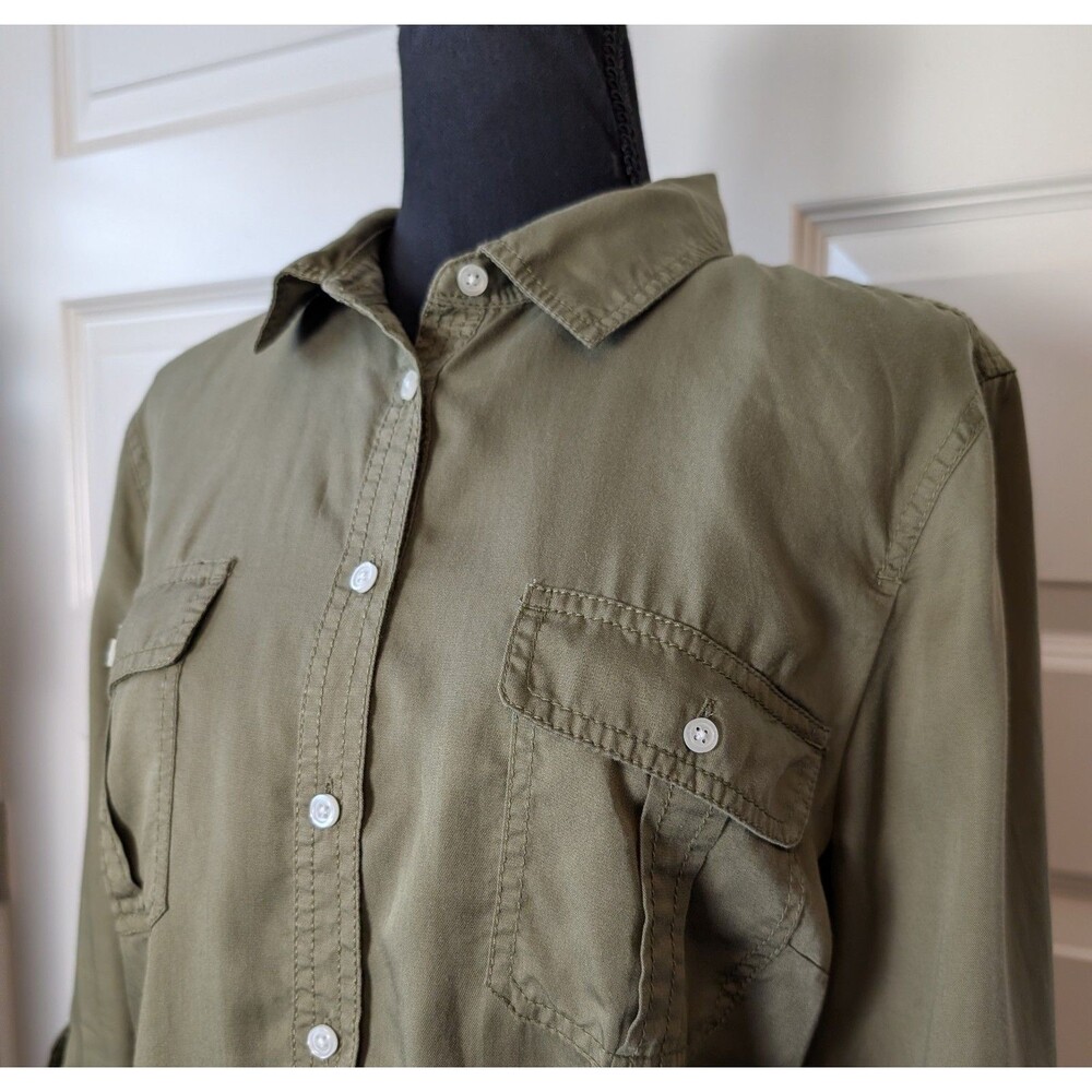 NWOT Talbots Size XL Petite Utility Blouse Roll Tab Sleeves Lyocell Safari